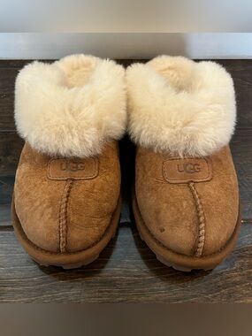 UGG Chestnut Suede Slippers with Cream Shearling